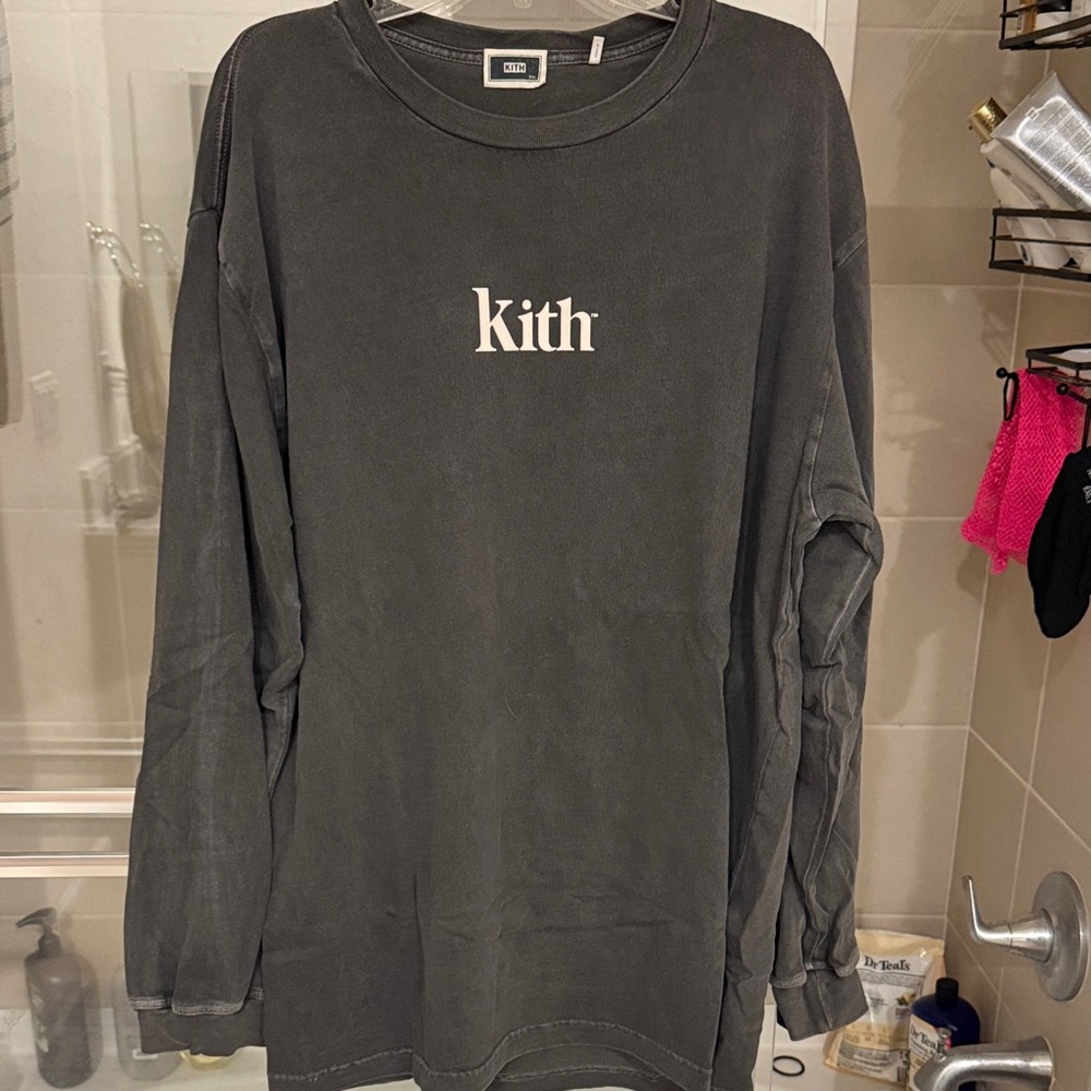 Rare Kith lower case logo Gray Long Sleeve washed style Tee
